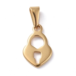 Golden 304 Stainless Steel Pendants, Heart Padlock, Golden, 18x12x2mm, Hole: 8x3mm