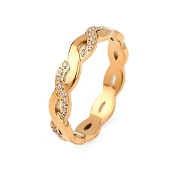 Настоящее золото 18K 304 Женские кольца-волны из нержавеющей стали с прозрачным кубическим цирконием, ионное покрытие (ip), реальный 18 k позолоченный, 4 мм, внутренний диаметр: 18 мм