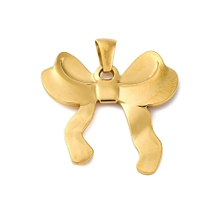 Настоящее золото 18K 201 подвески из нержавеющей стали, очарование бантом, реальный 18 k позолоченный, 27x27.5x2.5 мм, отверстие : 6x3 мм