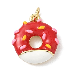 Красный Латунь эмаль подвески, подвески-пончики с соединительными кольцами, стойки покрытие, без кадмия и без свинца, долговечный, реальный 18 k позолоченный, красные, 18.5x16.5x4.5 мм, отверстие : 3.5 мм