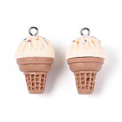 Желтая Старая Ткань  Непрозрачные подвески смолы, мороженое, с платиновым тоном железная петля, старое кружево, 25.5~27x14.5~16 мм, отверстие : 2 мм