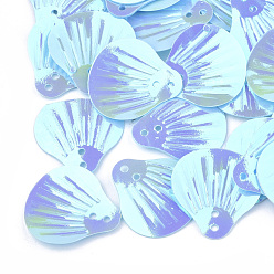 Светло-Голубой Аксессуары для орнаментов, пластиковые пайетки / блестки из бисера, с покрытием AB цвета, оболочка, Небесно-голубой, 19x17.5x1 мм, Отверстие : 1.5 мм , около 4500 шт / 500 г