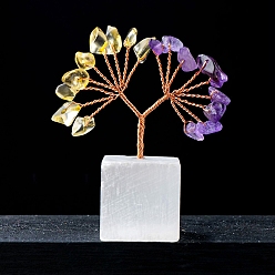 Смешанные камни Украшения из натурального драгоценного камня дерево жизни, Натуральный селенитовый куб, медная проволока, энергетический камень фэн-шуй, подарок для женщин и мужчин, медитация, 60 мм