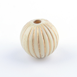 Beige Round Plating Acrylic Beads, Golden Metal Enlaced, Beige, 16.5x16mm, Hole: 2mm, about 200pcs/500g