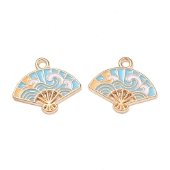 Golden Alloy Enamel Pendants, Fan Charms, Golden, 16x19x1mm, Hole: 1.6mm