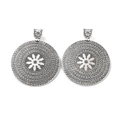 Antique Silver Tibetan Style Alloy Big Pendants, Flat Round, Antique Silver, 68x54x10mm, Hole: 7x10mm
