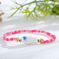  Эластичные браслеты из смолы и фарфоровых бусин для женщин, рыба, 6.89 дюйм (17.5 см)