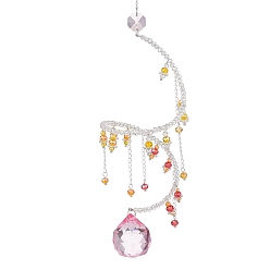 Pink Стеклянные каплевидные подвесные ловцы солнца, с 304 кабельными цепочками из нержавеющей стали, для декора сада на открытом воздухе, розовые, 300 мм