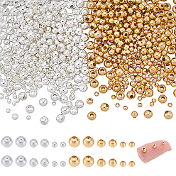 Золотой & Серебряный 600 шт 6 стили латунные бусины, круглые, золотой и серебряный, 2~4x2~4x2~4 мм, отверстие : 1.5 мм