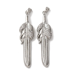 Платина Латунные микро проложить кубического циркония подвески, амулеты с кинжалом и пером, платина, 47.5x12x4.5 мм, отверстие : 4x2.5 мм