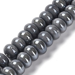 Серый Фарфоровые бусины-рондели, серые, 8.5x5.5 мм, отверстие : 1.8 мм, около 55 шт / нитка, 28~30 см