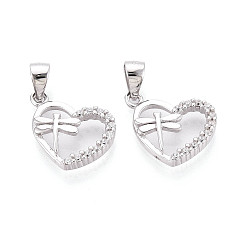 Платина 925 Сердечко из стерлингового серебра с микропаве из прозрачных кубических цирконий и подвесками в виде стрекоз, с 925 клеймом, родий, платина, 13.5x15x3 мм, отверстие : 3.5x5.5 мм