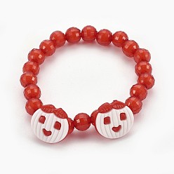 Red Acrylic Beads Kids Stretch Bracelets, with Acrylic Apple Shank Buttons, Red, 1-7/8 inch(4.8cm)