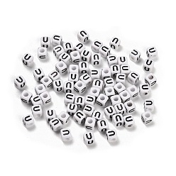 Letter U Непрозрачные акриловые бусины, Эмаль стиле, куб с письмом, Буква U, 4.5x4.5x4.5 мм, отверстие : 2 мм, 5500 шт / 500 г