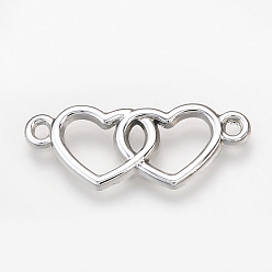 Platinum Alloy Links connectors, Interlocking Heart, Platinum, 27x10.5x2mm, Hole: 1mm