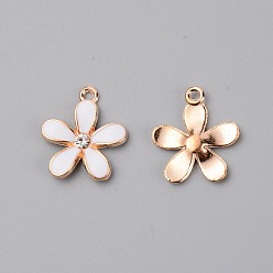 Белый Кулон из цинкового сплава с эмалью, с кристально горный хрусталь, золотой свет, белые, 20.5x18x2.5 мм, отверстие : 2 мм