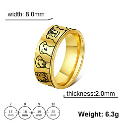 Golden 304 Stainless Steel Dog Pattern Finger Rings, Golden, 17mm