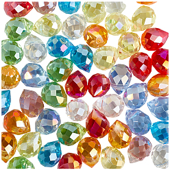 Разноцветный 2 пряди гальванические стеклянные бусины пряди, граненые, слеза, красочный, 10x8 мм, отверстие : 0.8 мм, около 64 шт / нитка, 15.35 дюйм (39 см)