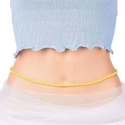Yellow Waist Beads, Glass Seed Beaded Stretch Waist Chain for Women, Yellow, 31-1/2 inch(80cm), Beads: 5mm