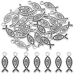 Античное Серебро 70шт. подвеска из цинкового сплава в тибетском стиле, рыба со словом вера, античное серебро, 9x25.5x1.5 мм, отверстие : 2 мм