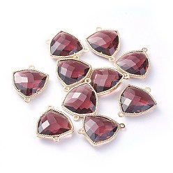 Фиолетовый Соединители стеклянные ссылки, с фурнитурой Berzel с открытой спиной из экологически чистого сплава, граненые, треугольные, золотой свет, фиолетовые, 24x19x7 мм, отверстие : 1.5 мм