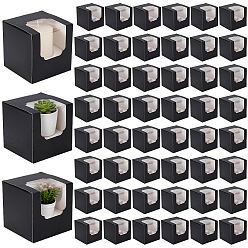 Black Cube Paper Cupcake Storage Boxes with Visible Window, Mini Cake Gift Case, for Party Gift Supplies, Black, 9x9x9cm