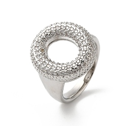 Letter O Открытое кольцо-манжета из латуни с надписью Micro Pave и прозрачным цирконием для женщин, без кадмия, без никеля и без свинца, платина, Письмо O, 20x18 мм, размер США 6 (16.5 мм)