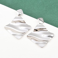 Нержавеющая Сталь Цвет 304 серьги-гвоздики с ромбами из нержавеющей стали, цвет нержавеющей стали, 57.5x46.5 мм