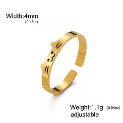 Golden 304 Stainless Steel Cuff Open Rings, Cat Shape, Stackable Rings, Golden, 15~20mm