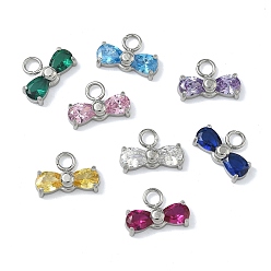 Нержавеющая Сталь Цвет 304 подвески из нержавеющей стали, бантом прелести, с кубического циркония, цвет нержавеющей стали, 8.5x12.5x3.5 мм, отверстие : 2.5 мм