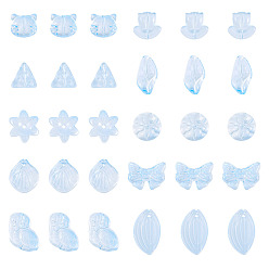 Светло-Голубой 64шт. градиентные цветные прозрачные стеклянные бусины, разнообразные, Небесно-голубой, 8~23x8~20x3.5~8 мм, отверстие : 1~1.4 мм