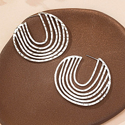 Платина Полые плоские круглые серьги-гвоздики из железного сплава, платина, 50x50 мм