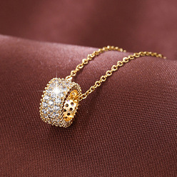 Golden Brass Micro Pave Clear Cubic Zirconia Column Pendant Necklaces for Women, Golden, 14.96 inch(38cm)