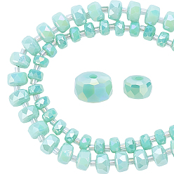 Средний Морско-зеленый 2 пряди 2 цвета гальванических стеклянных бусин пряди, rodelle, facrted, средний морской зеленый, 6~8x4~5 мм, отверстие : 1 мм, 1 прядь / стиль