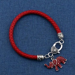 Античное Серебро Браслеты со шнуром и подвесками в виде слона из сплава, страз и искусственной кожи, счастливые браслеты, античное серебро, 6-3/4 дюйм (17 см)