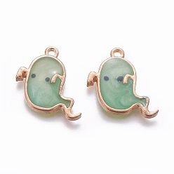 Зеленый Подвески из эмали и сплава, призрак, золотой свет, зелёные, 19.2x19.5x2.7 мм, отверстие : 1.6 мм