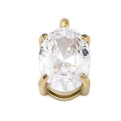 Настоящее золото 14K 304 подвески из микро-паве из нержавеющей стали с фианитами, овальные, реальный 14 k позолоченный, 10x6x4.5 мм, отверстие : 1.5 мм