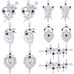 Платина 24шт 6 стили подвески со стразами из сплава, ссылки на крестиковые сердца, разнообразные, платина, 32~48x17.5~22.5x4~4.5 мм, отверстие : 1.6~1.8 мм, 4 шт / стиль