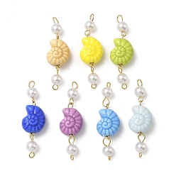 (52) Непрозрачная лаванда Подвески-соединители в форме фарфоровой ракушки и белого круглого АБС-пластика с имитацией жемчуга, с 304 двойными петлями из нержавеющей стали, золотые, разноцветные, 41.5x12.5~13x9 мм, отверстия : 3.7 mm и 1.8 мм