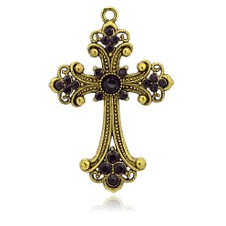 Реактивный Самолет Античный золотой покрытием латинский крест сплава горный хрусталь большие кулоны, струя, 75x50x6 мм, отверстие : 3.5 мм