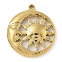 Настоящее золото 14K Ионное покрытие (ip) 304 подвески из нержавеющей стали, луна с солнечным очарованием, реальный 14 k позолоченный, 29x25x3.5 мм, отверстие : 1.8 мм