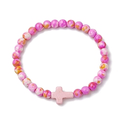 Фуксин Синтетические драгоценные камни эластичные браслеты, браслеты с поперечными связями для женщин, фуксиново-красные, внутренний диаметр: 2-1/2 дюйм (6.4 см)