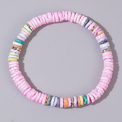 Бледно-Розовый Бохо-стиль жемчужные ракушки бусины хейши эластичные браслеты для женщин, розовый жемчуг