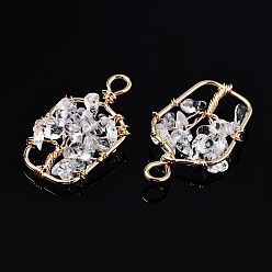 Quartz Crystal Natural Quartz Crystal Pendants, Golden Tone Brass Wire Wrapped, Tree, Bottle, 37~38x21.5~22.5x4.5~7.5mm, Hole: 4mm