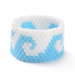 Sky Blue Handmade Japanese Seed Rings, wave Pattern, Sky Blue, US Size 9 1/4, 13.5mm, Inner Diameter: 19.1mm