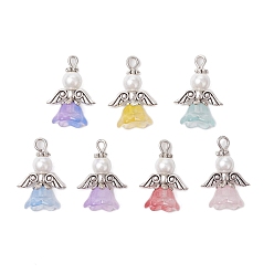 (52) Непрозрачная лаванда Стеклянные жемчужные подвески, подвески-ангелы в форме цветка, с крыльями из сплава и железной петлей, разноцветные, 22.5x13.5x11 мм, отверстие : 1.8 мм