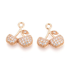 Light Gold Латунные микро проложить кубического циркония подвески, без кадмия, без никеля и без свинца, вишня, золотой свет, 15.3x15.1x3.3 мм, отверстие : 1.8 мм