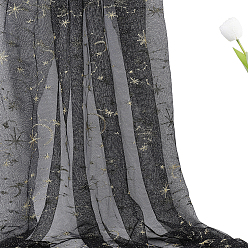 Gold 2 Yards Star & Moon Polyester Mesh Fabric, for Garment Accessories, Gold, 1500x0.1mm
