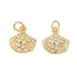 Настоящее золото 18K Латунные микропаве прозрачные кубические циркониевые подвески, формы раковины, долговечный, без кадмия и без свинца, стойки покрытие, с целью перехода в кольце, реальный 18 k позолоченный, 12x11.5x2.6 мм, отверстие : 3.4 мм