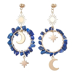 Ляпис-Лазурь Винтажные серьги-пусеты из натурального лазурита, с 304 фурнитурой из нержавеющей стали, кольцо с луной, 73x34 мм